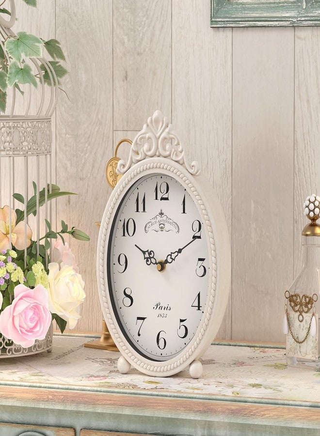 Abdurey Vintage Table Clock on Stand, Desk and Shelf Decorative Clock, French Rustic Style Antique White Mantel Clocks for Living Room,Farmhouse,Bedroom,Bedside,Gift Clocks - Image 4